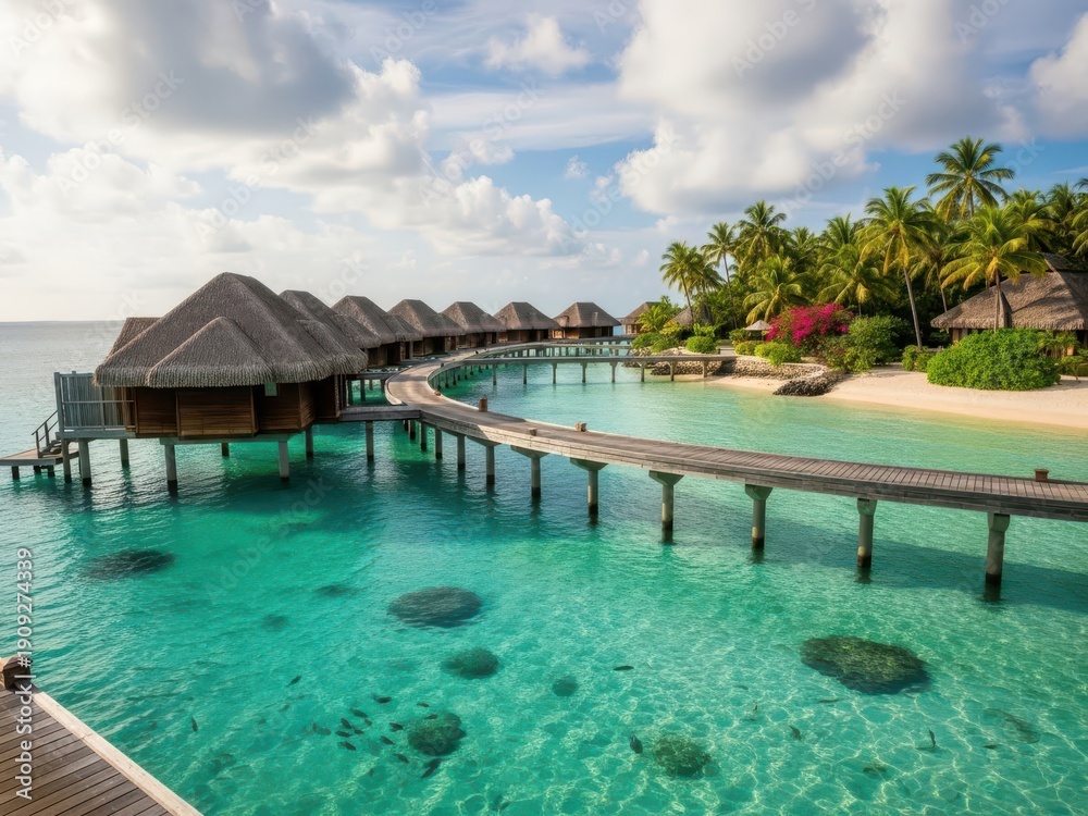 Obraz premium Luxurious overwater bungalows in a tropical paradise