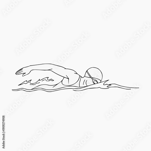 Male swimmer practicing freestyle stroke in minimalist style  