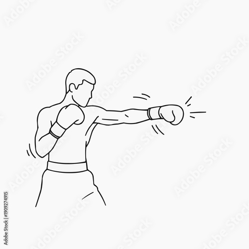 Boxing man throwing a punch in minimalist vector style  