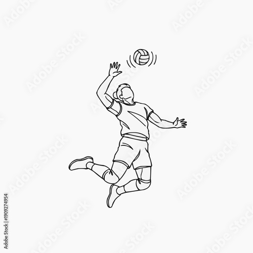 Male volleyball player jumping to hit the ball in minimal style  