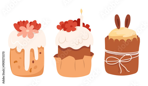 Easter cakes set christianeaster illustration in cartoon style on white background