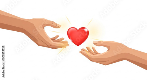Giving Hands Passing Heart Vector Illustration, Generosity and Care Concept