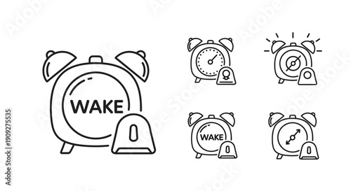 Alarm Clock Icons Set: Wake Up, Time, Notification, Reminder, Schedule, Morning