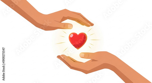Giving Hands Passing Heart Vector Illustration, Generosity and Care Concept