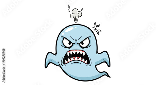 Angry Ghost Character with Steam Coming Out of Head, Spooky Halloween Cartoon