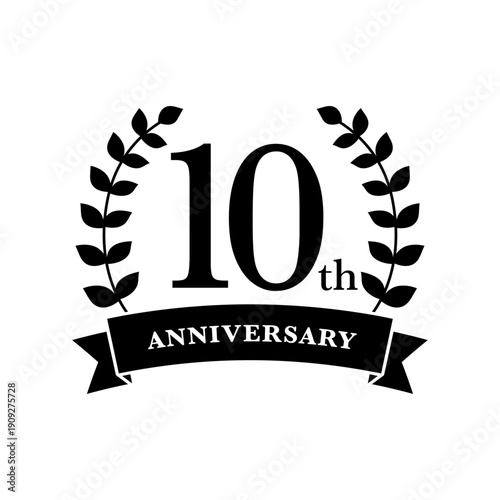 月桂樹　お祝いロゴ　10周年　ベクター　白黒