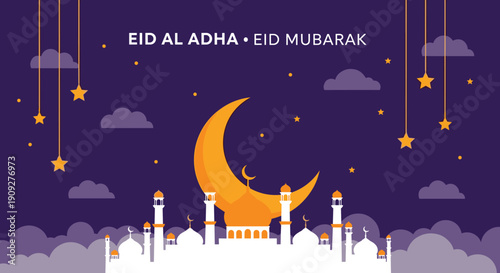 Happy Eid Mubarak Greetings, Muslim people greet each other and shake hands. Celebrate Eid al-Fitr concept illustration