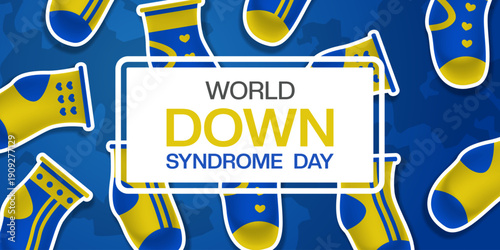 World Down Syndrome Day. Shoes and map. Great for cards, banners, posters, social media and more. Blue background.