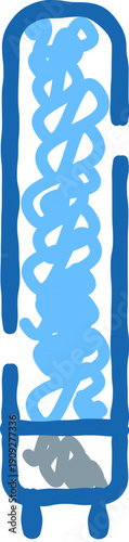 Fluorescent light bulb tube doodle drawing representing a long glass object containing a blue glow, symbolizing illumination, energy efficiency, and modern interior lighting