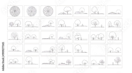 A collection of small black and white drawings