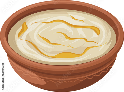 Bowl of cream food vector on white background.