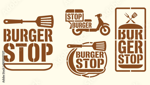 Versatile Burger Stop Logo Stencil Pack for Fast Food Branding