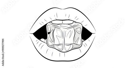 Open Mouth with Ice Cube, Sensual Lips, Refreshment, Coolness, Summer Vibes