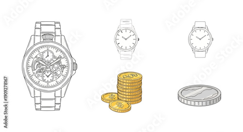 Luxury Watch and Coins: Time is Money Concept