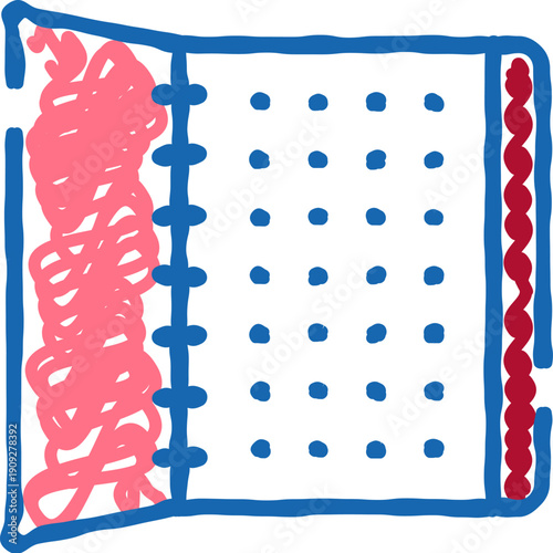 Mattress cross section icon showing layered foam, memory foam, pillow top and support core for orthopedic spine alignment, pressure relief and restful sleep comfort