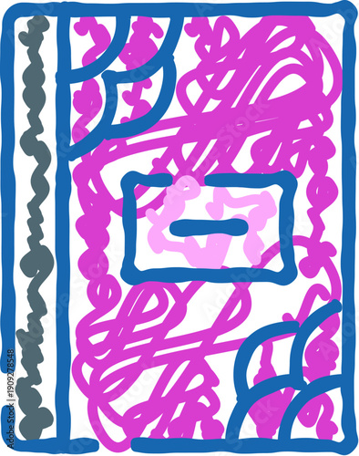 Abstract illustration featuring a pink and blue diary cover with decorative elements, representing creativity, personal reflections, and the process of journaling and self expression