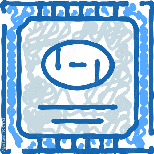 Microchip doodle style outline icon illustrating electronic component, computer processor, and computing power for tech hardware and digital processing