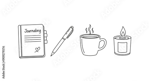 Journaling, Coffee, Candle: Cozy Self-Care and Mindfulness Concept