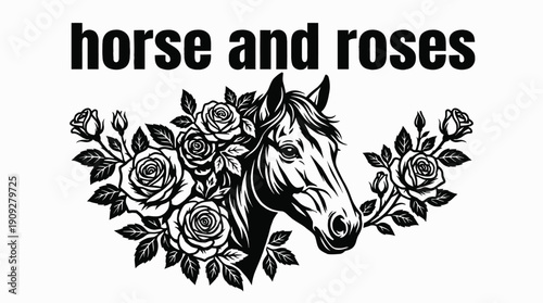 horse face blended with rose floral arrangement in elegant ornamental tattoo design illustration presenting artistic mystical nature symbol aesthetic decorative ink concept