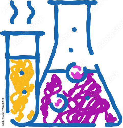 Chemical substances reacting in a test tube and flask, creating steam and bubbles, representing scientific research, biology, and pharmaceutical development concepts