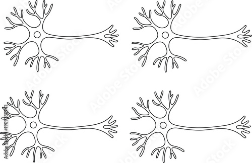 Neuron Line Icons Collection Showing Nerve Cells, Axons, Dendrites, and Neural Structures for Medical, Biology, Neuroscience, and Science Vector Illustration