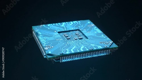Microchip Rotation on Dark Background.