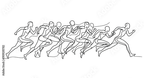 Group of Runners Line Art - Race and Competition Concept