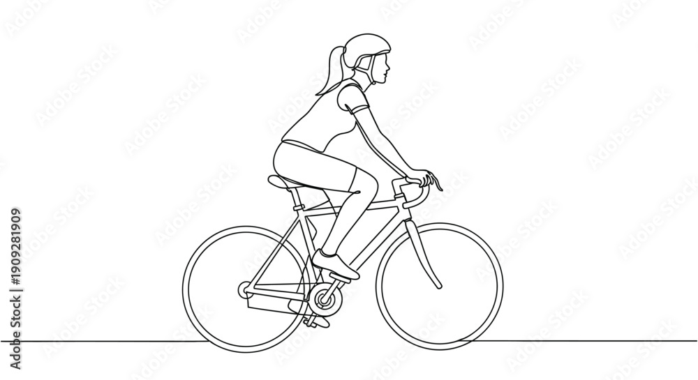 Fototapeta premium Woman Cycling, Active Line Art Illustration