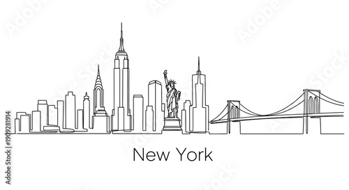 Photography New York City Skyline, Iconic Line Art Panorama