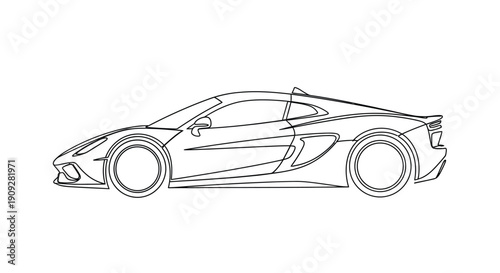 Sports Car Silhouette, Sleek Line Art Vector