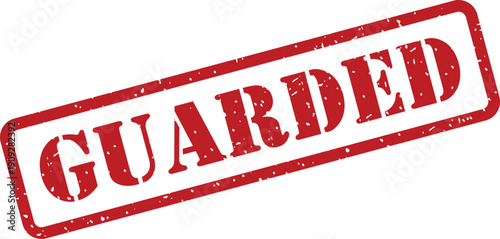 A distinctive red rubber stamp effect clearly shows the bold capitalized text GUARDED on a pristine white surface