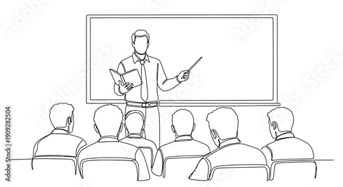 Teacher Lecturing to Students - Line Art