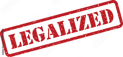 A distressed red rectangular rubber stamp displays the bold capital word LEGALIZED on a bright white background