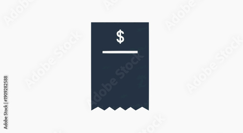 Vector receipt icon with dollar sign, dark blue, financial transaction symbol, isolated on white