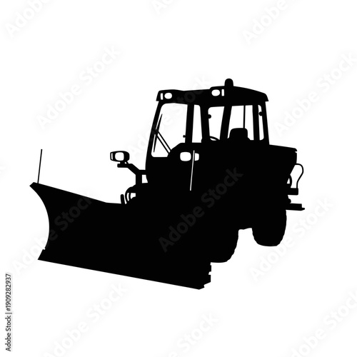 Snow plow truck silhouette, winter road maintenance vehicle, heavy equipment icon
