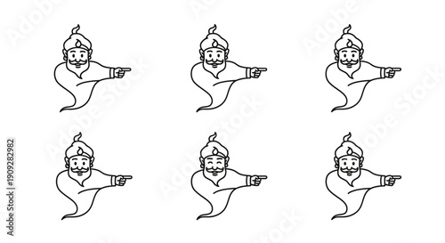 Genie Pointing Finger, Magic Lamp Character, Fantasy Character, Cartoon Style