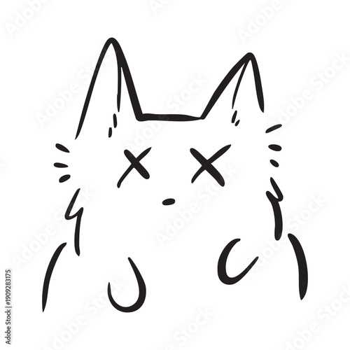 Cute and funny cats doodle line illustration. Cartoon cat or kitten characters design with outline style. Cat Sticker Emoji