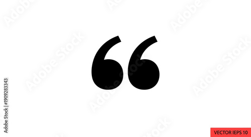 Black quotation mark icon on white background, symbol for text, speech, quote, dialogue
