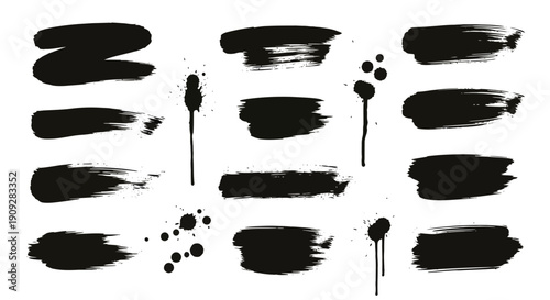 Black Paint Brush Strokes and Splatters - Grunge Artistic Elements