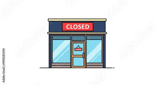 Flat vector illustration of a closed retail store building. Concept of business bankruptcy, operational closures, or the economic impact on small businesses.