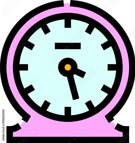 Colorful alarm clock, with a light blue face and pink body, measuring the passing of time, signaling deadlines, and setting schedules for daily tasks and important events