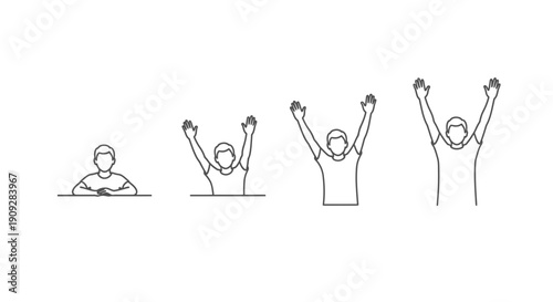 Growth Stages: Child to Adult, Raising Hands in Celebration and Success