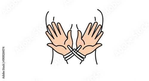 Hands Tied Behind Back with Rope, Symbol of Restriction, Helplessness, and Captivity