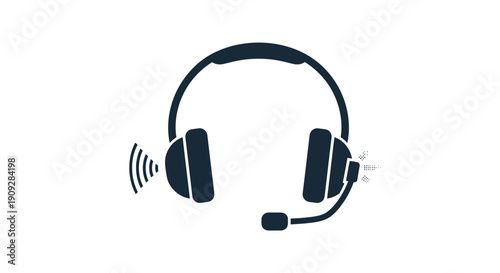 Headset Icon with Sound Waves and Microphone - Communication and Support Concept