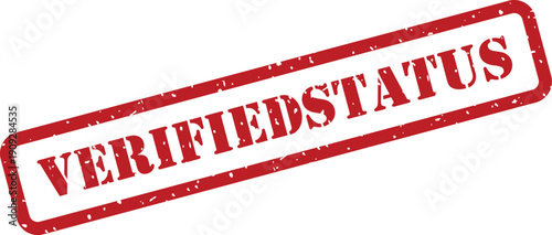 A textured red rubber stamp distinctly featuring the connected words VERIFIEDSTATUS in bold uppercase letters on a bright white surface