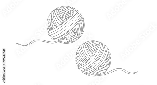 Two balls of yarn with trailing thread, minimalist line art