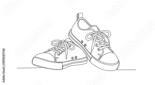 Pair of low-top sneakers with laces, minimalist line art