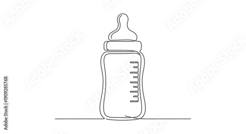 Baby bottle with measurement markings, simple line drawing