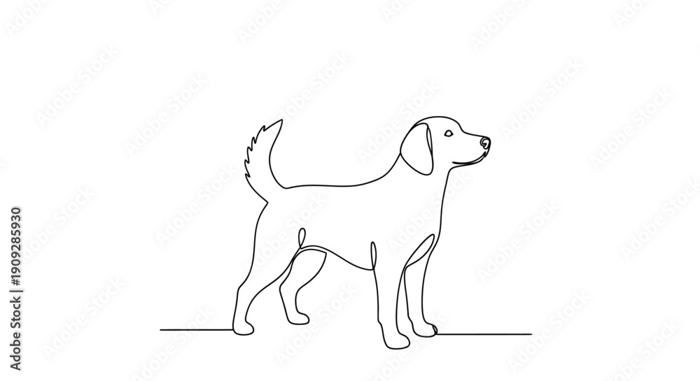 Fototapeta premium Continuous Line Drawing of a Dog Standing Playfully
