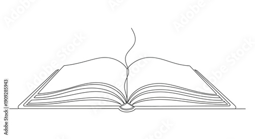 Open Book Continuous Line Drawing on White Background